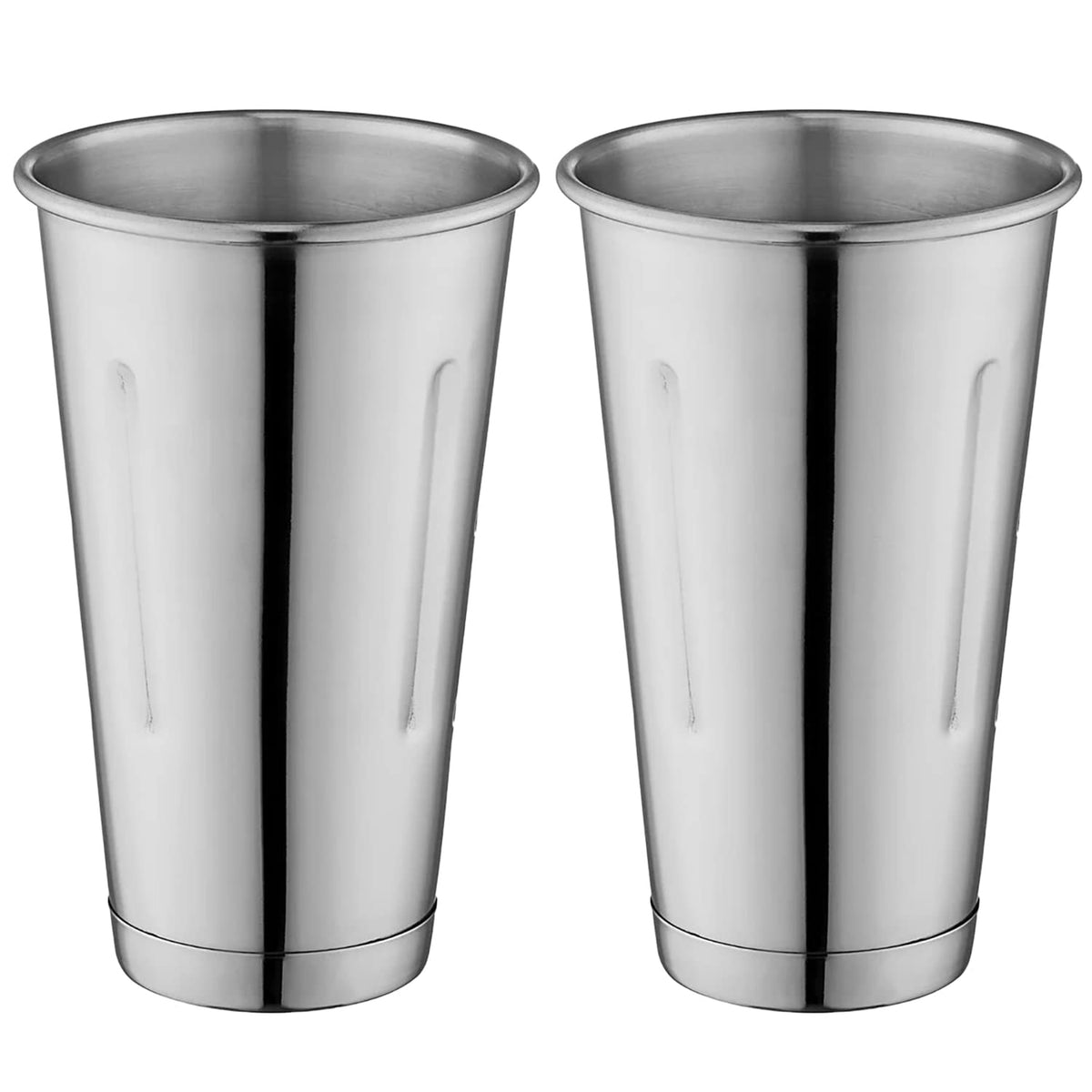 Metal Magery cups ready for home or professional settings, versatile for milks, malts, or smoothies.