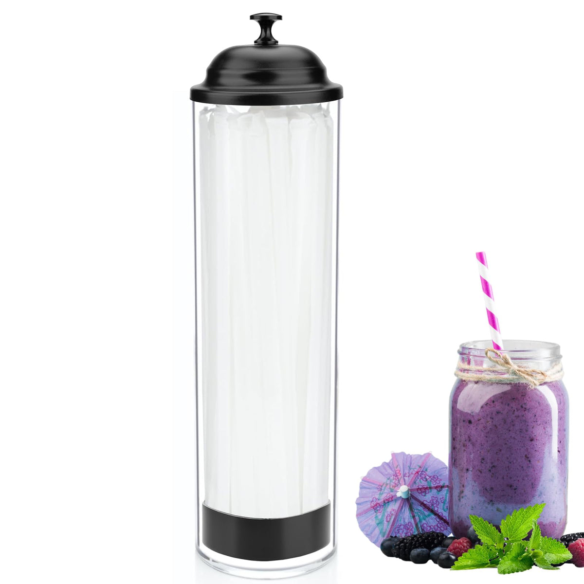 Mevtok straw holder with lid keeps 80–100 standard straws neatly organized.