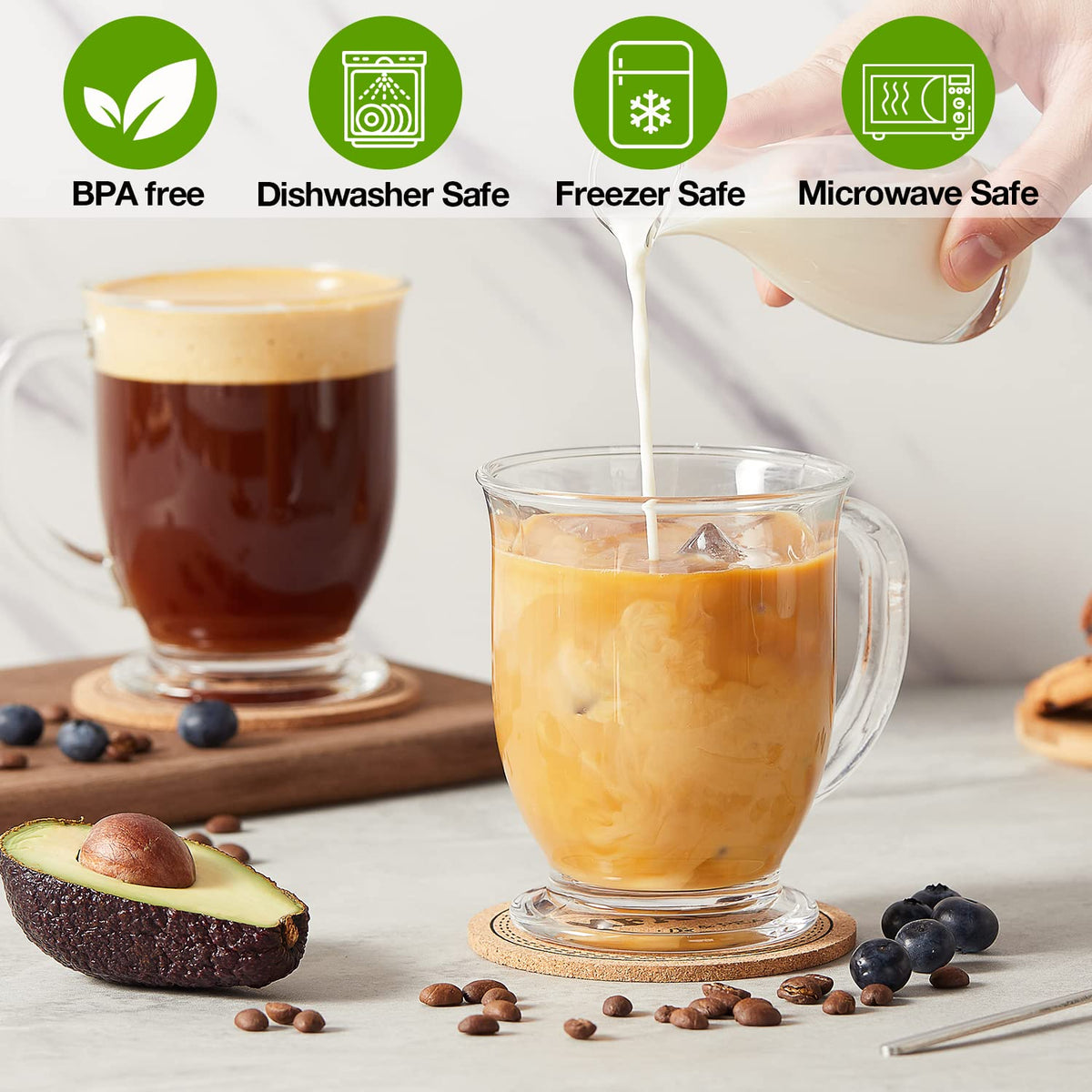 Mfacoy 15oz set of four mugs ready for microwave and dishwasher use.