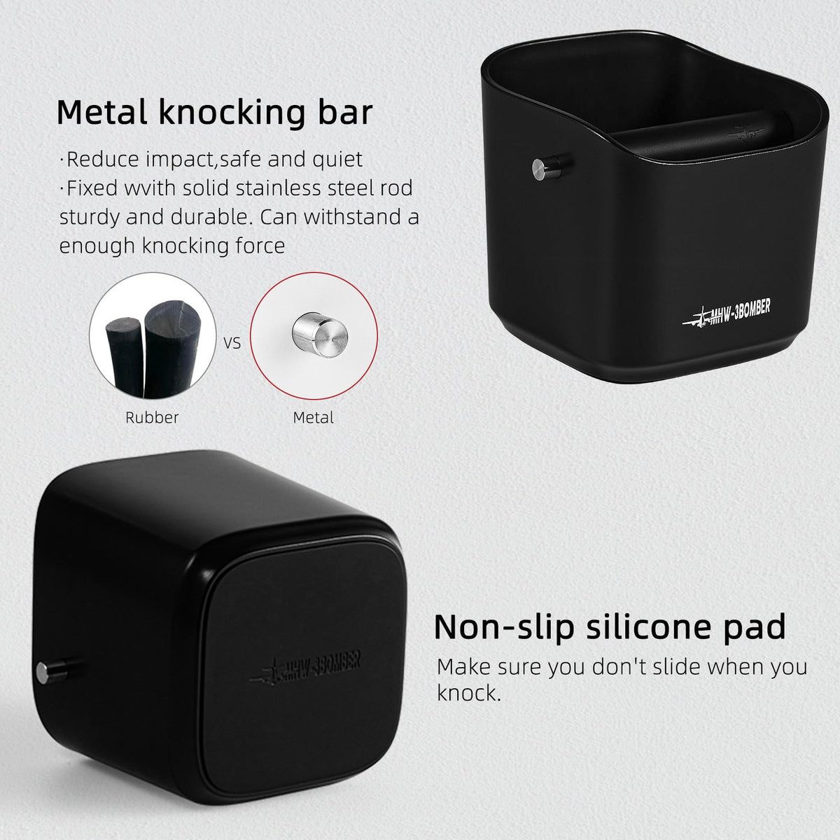 Anti-slip pads keep the box stable during knocking.