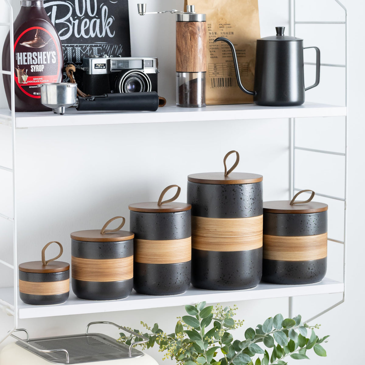 Miamolo kitchen counter display jar shown on shelf as décor and storage.