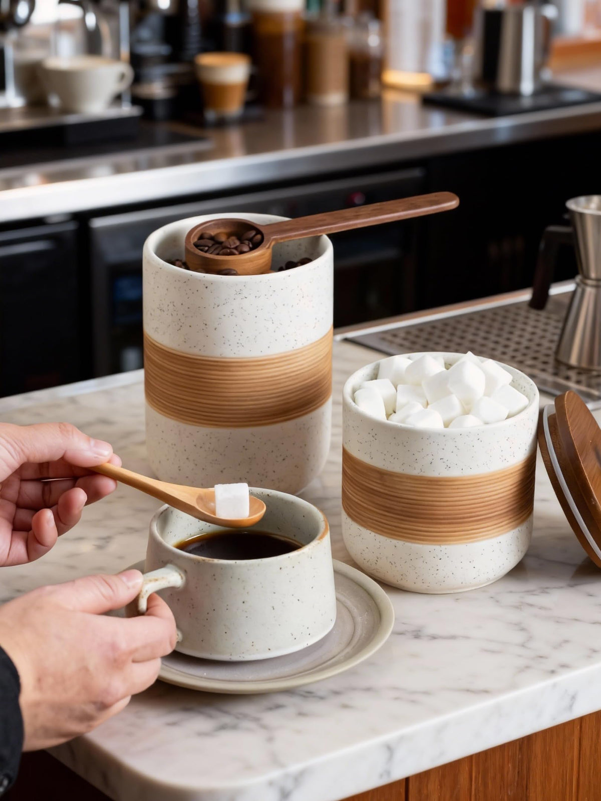 Miamolo spice jars with lid store sugar and tea bags for quick access.