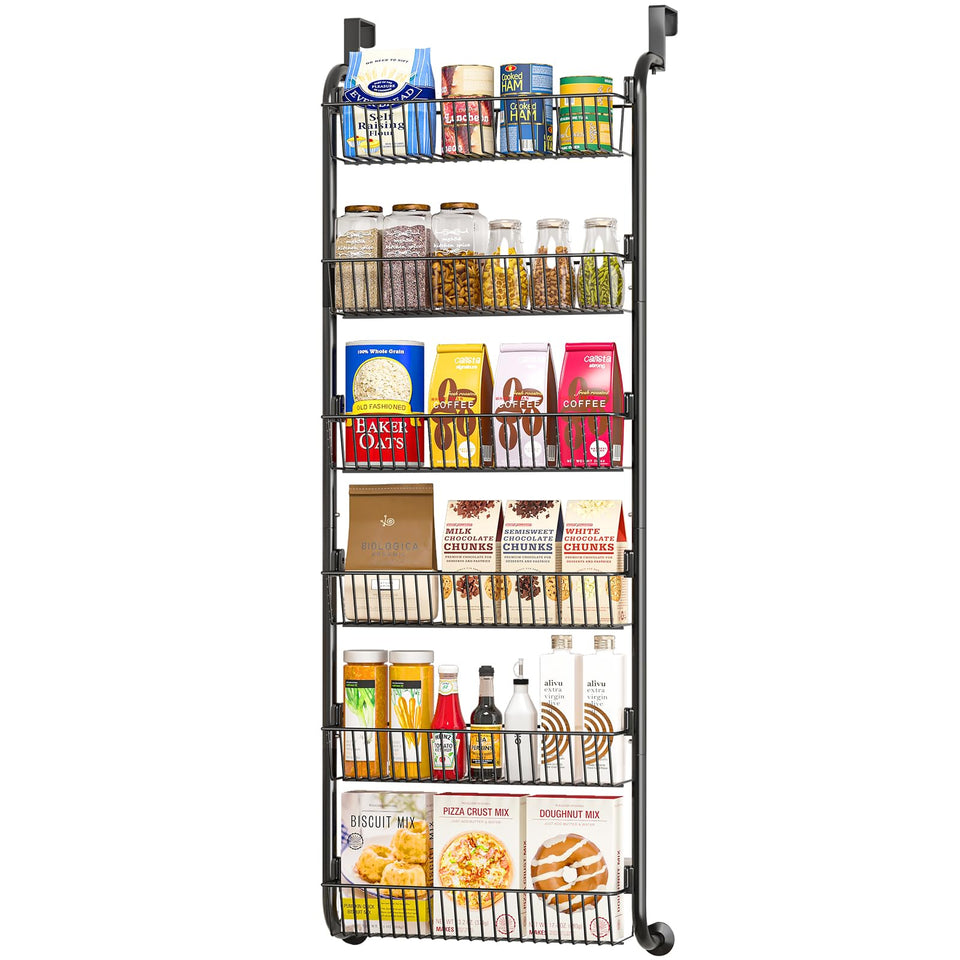 MIAOLI over-the-door spice rack demonstrates organized six-tier storage for easy access.