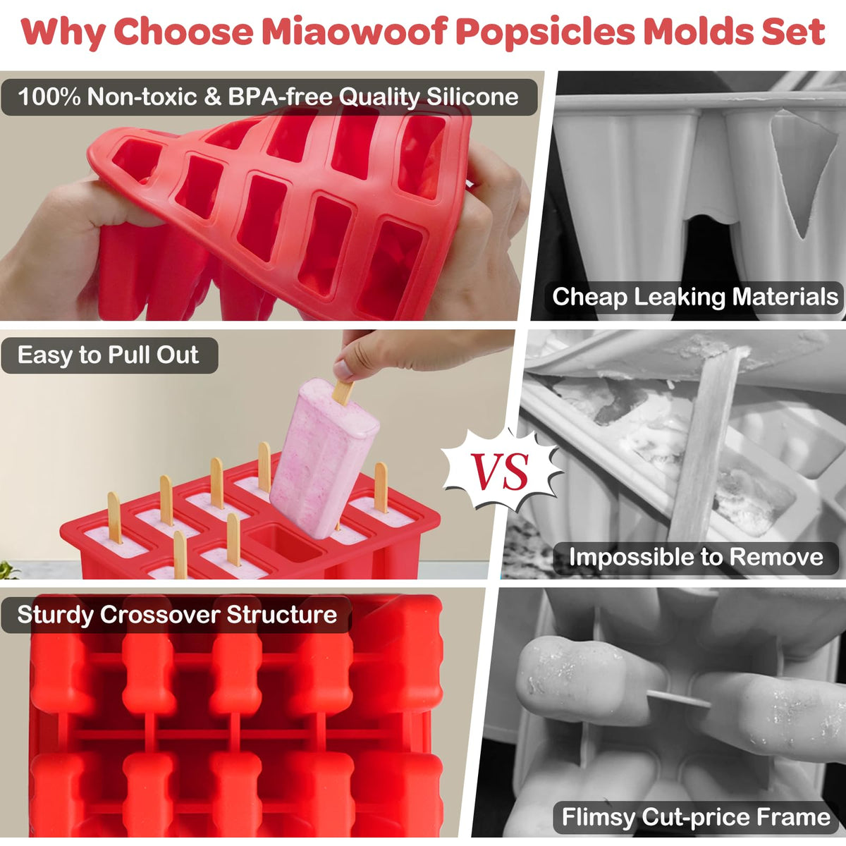 Miaowoof upgraded hollow-shank design that prevents overflow and keeps pops shapely.