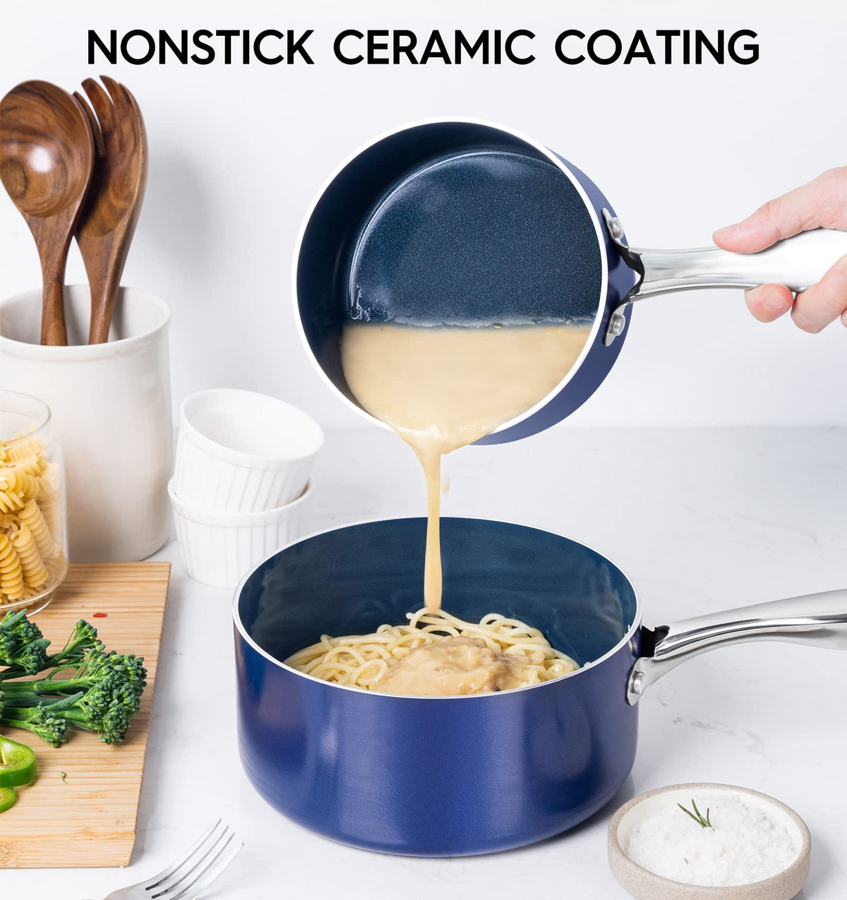 MICHELANGELO 1qt saucepan with lid, sturdy stainless handle for secure grip