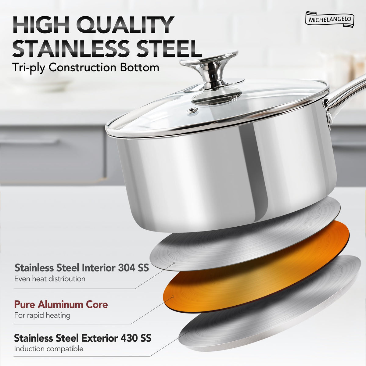 Michelangelo double-riveted handle for secure grip during cooking