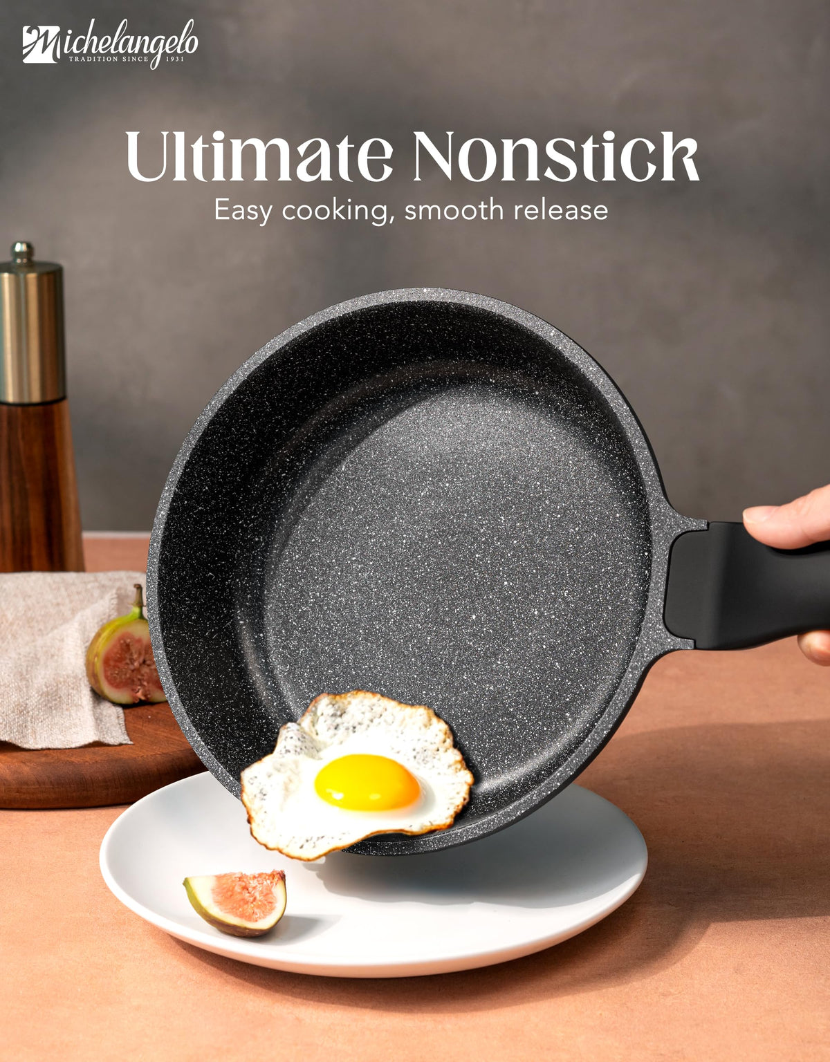 MICHELANGELO 8-Inch pan delivers even heat for consistent cooking.