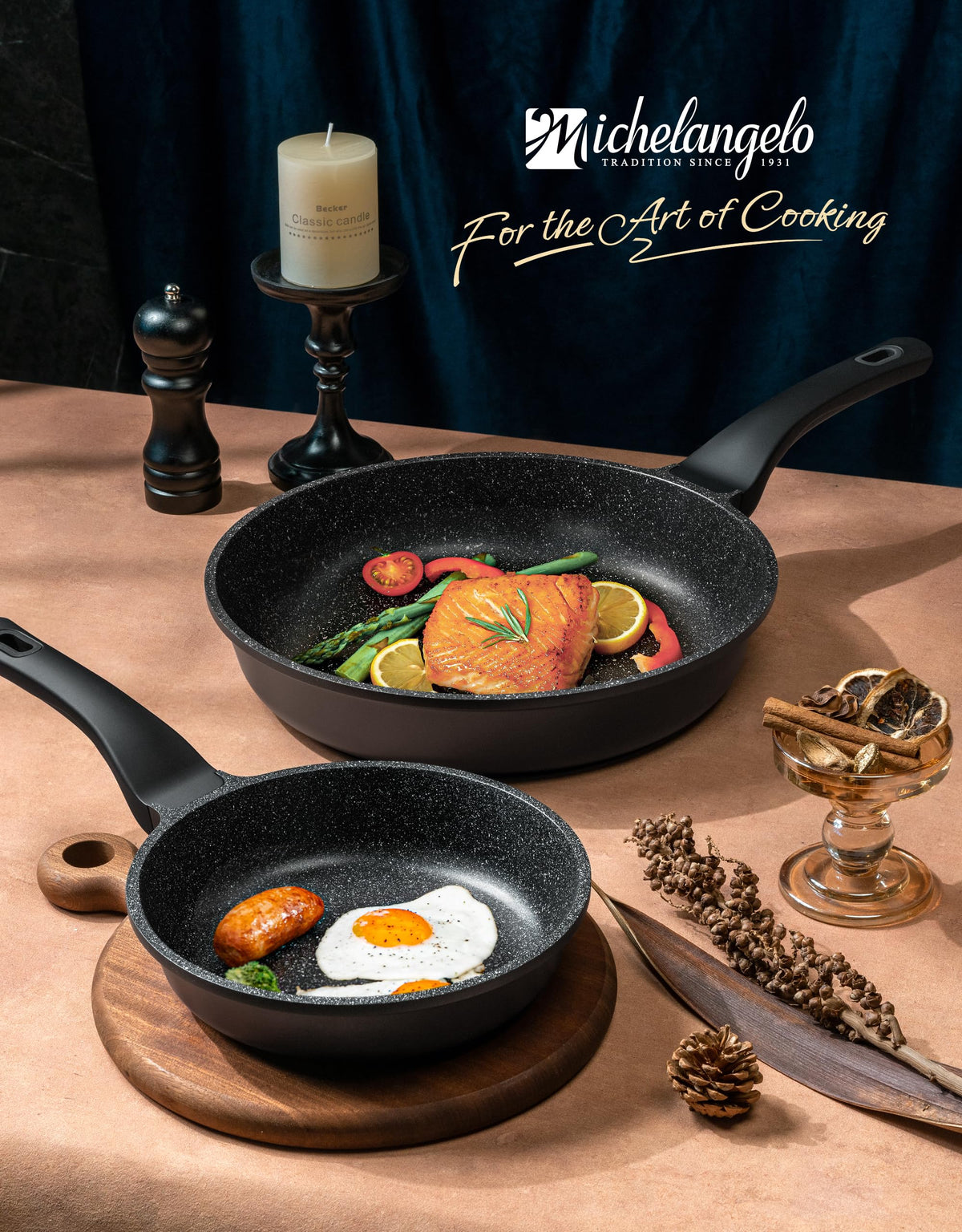 MICHELANGELO 8-Inch pan with safe coating enables versatile cooking methods.