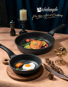MICHELANGELO 8-Inch pan with safe coating enables versatile cooking methods.