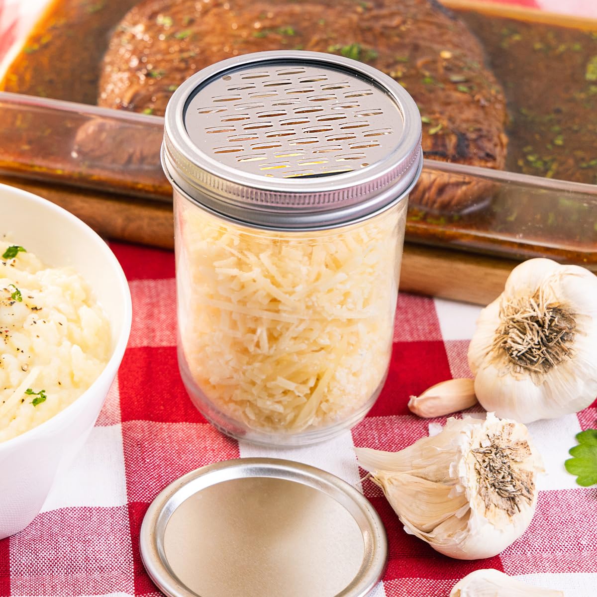 Using the Microplane jar lid grater for salads and vinaigrettes.