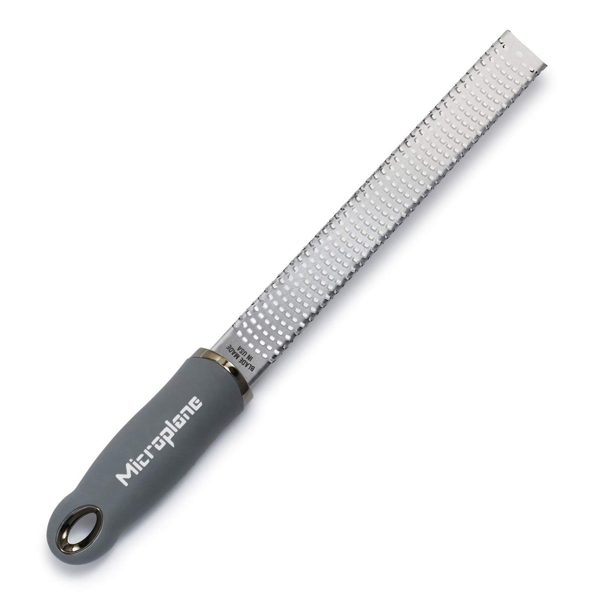 Dishwasher-safe grey Microplane with non-scratch end tabs