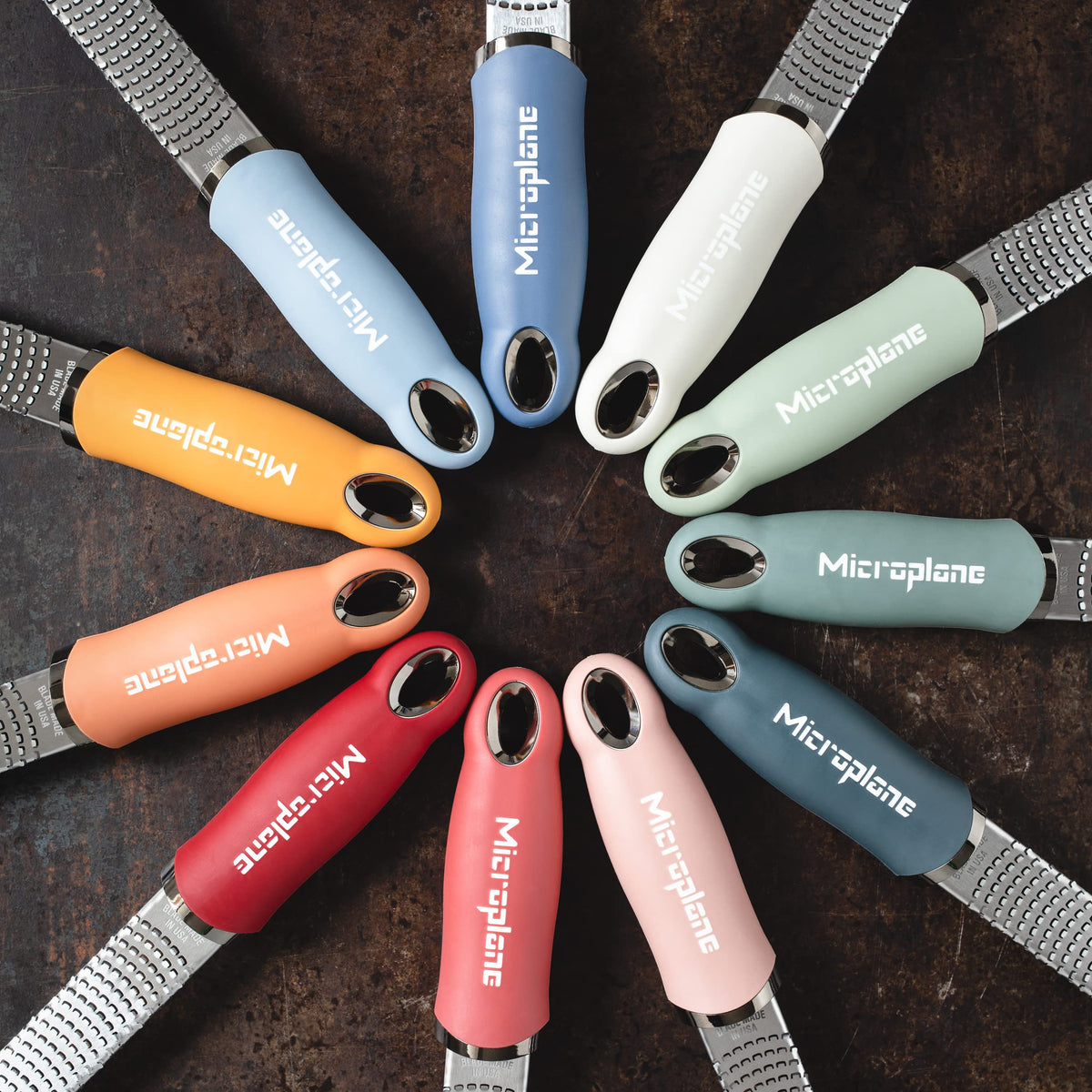 Microplane Premium Zester Grater magnetic strip storage for tidy kitchen.