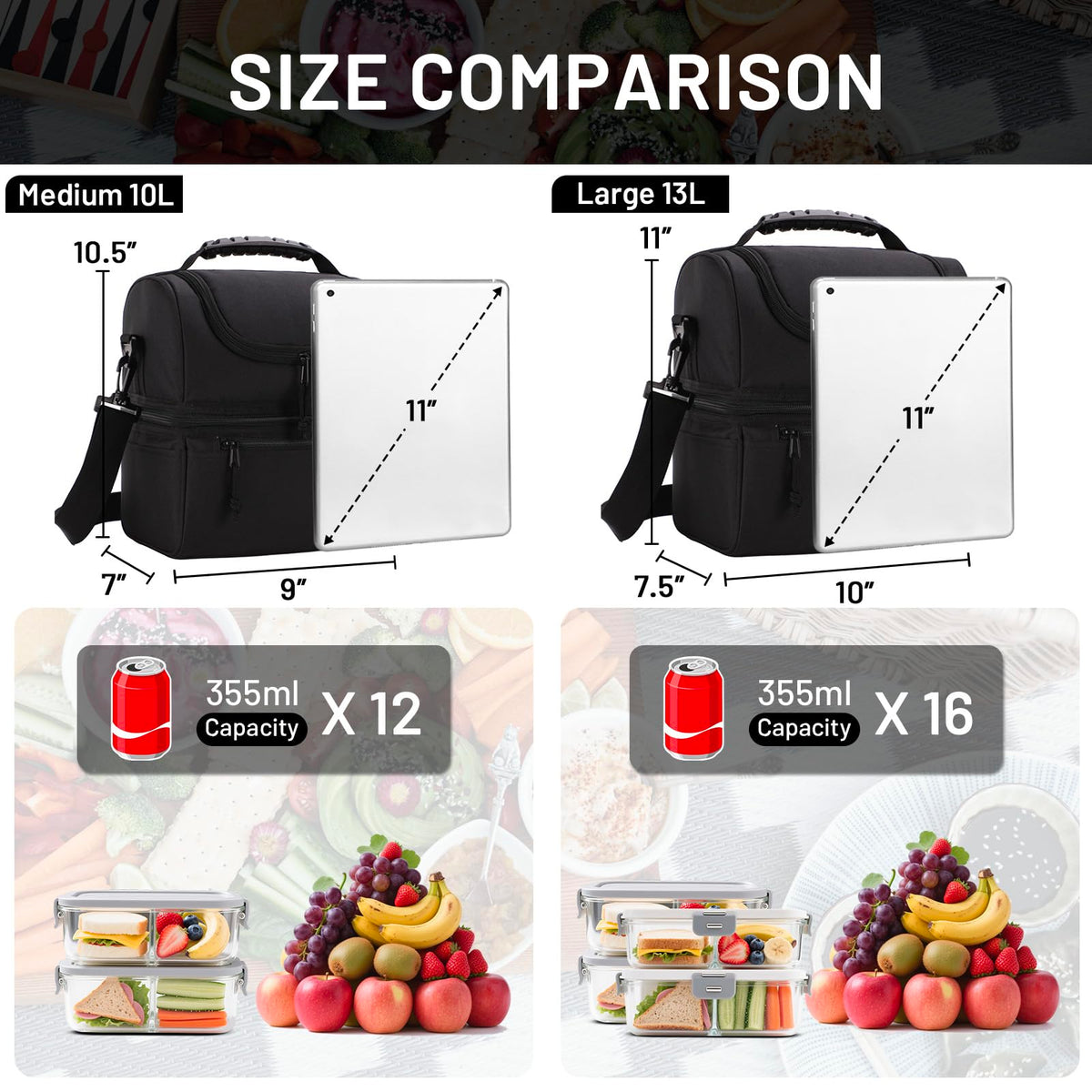 MIER lunch bag bottom insulated compartment keeps beverages cold