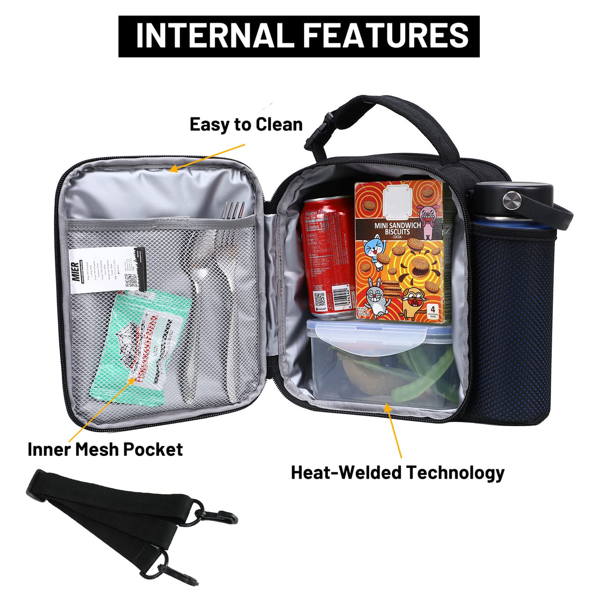 MIER expandable lunch bag expanded capacity shown for larger meals and snacks