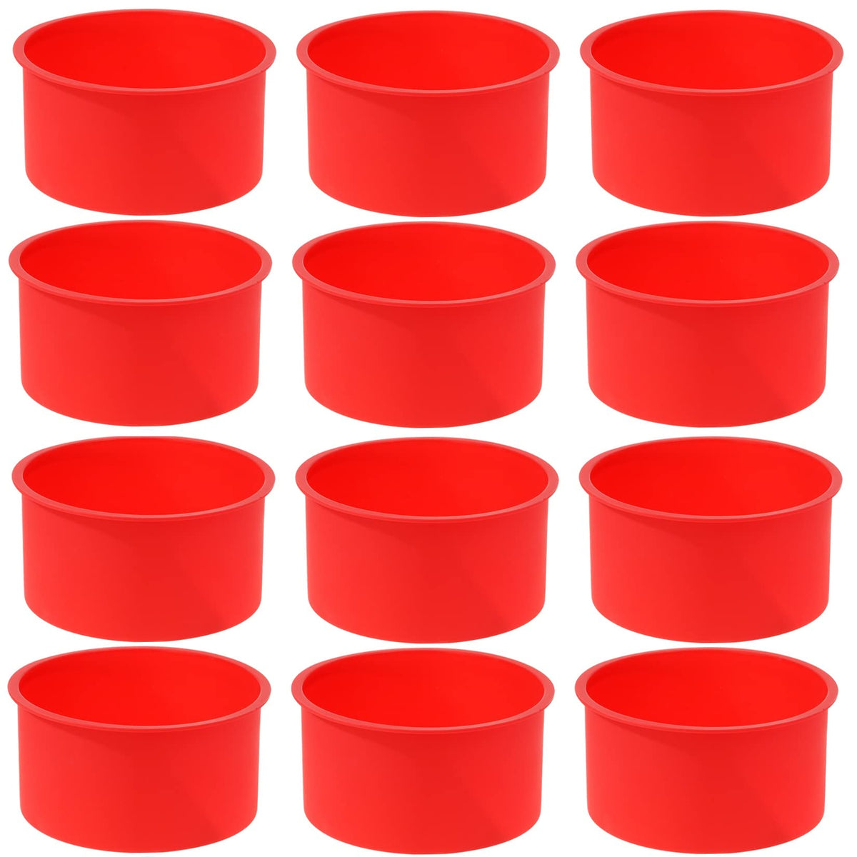 Mifengda 12pcs red round silicone cake molds 4-inch for easy, non-stick baking.