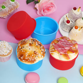 Mifengda bakeware silicone molds ideal for cakes and breads red round 4-inch.