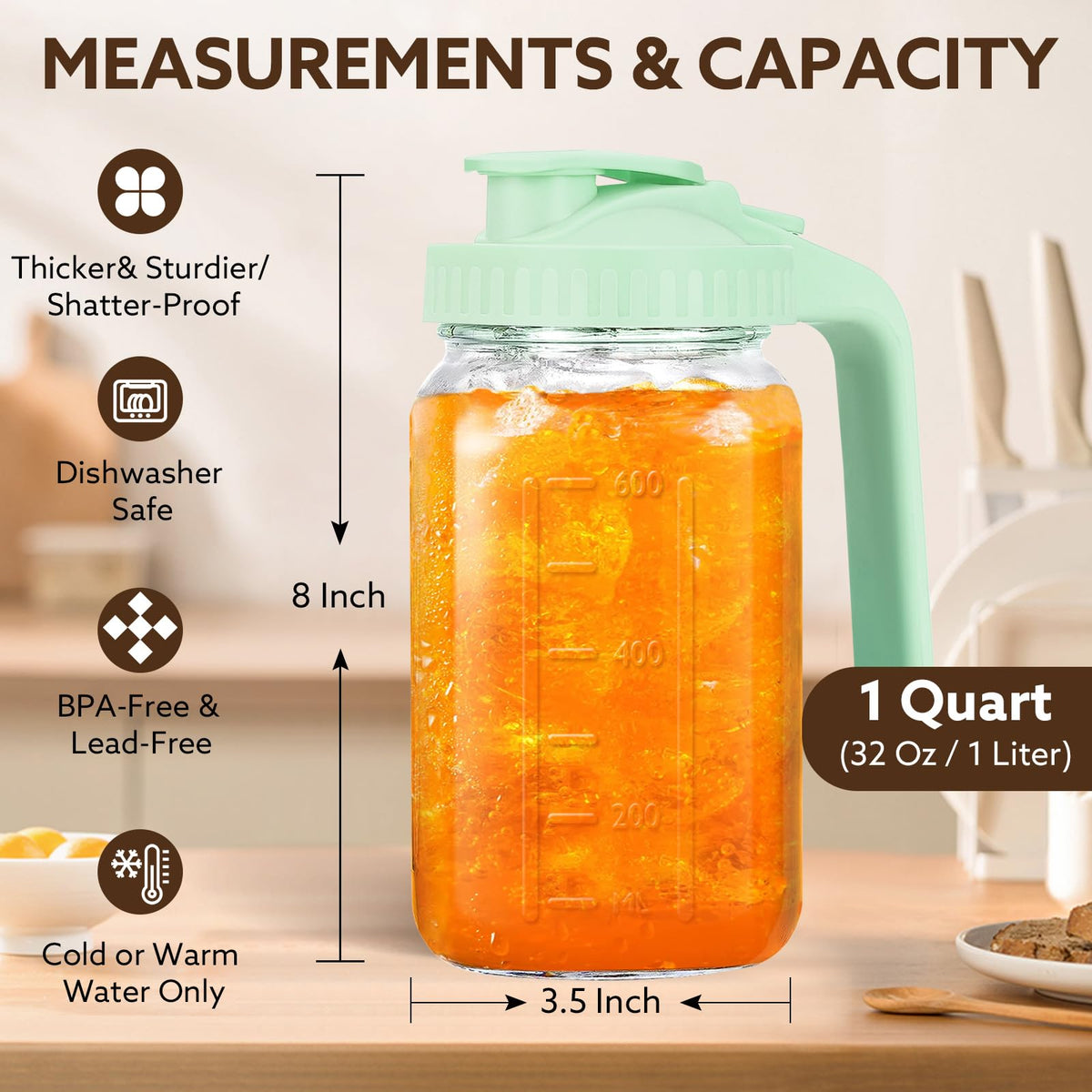 Mihlapi multiuse pitcher ideal for iced tea, juice, and other cold beverages.