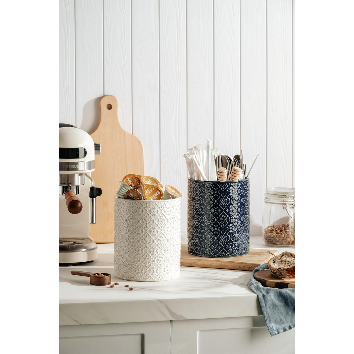 MIKIGEY heavy ceramic crock resists tipping for daily use.