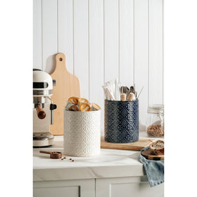 MIKIGEY heavy ceramic crock resists tipping for daily use.