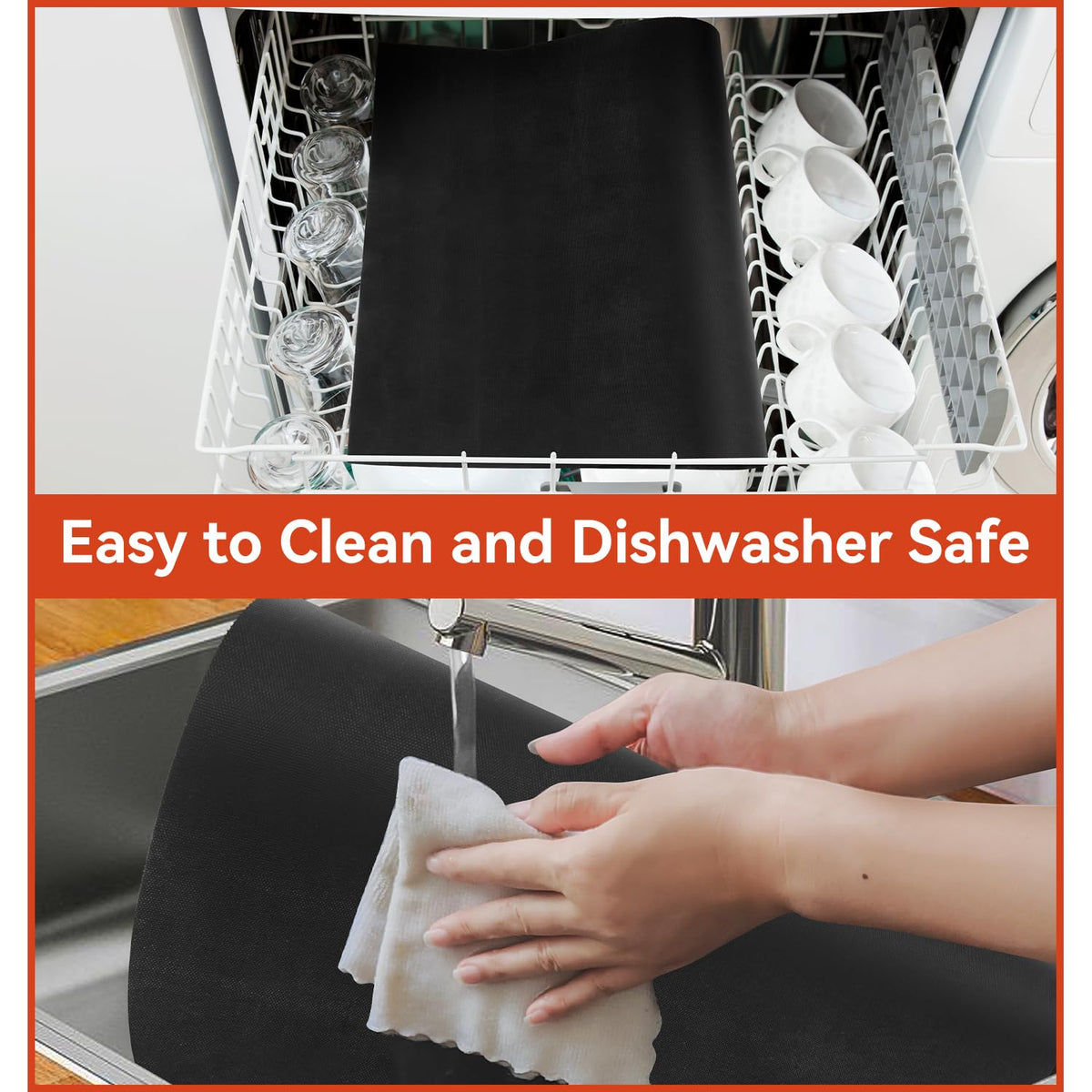 Mimekitchen easy-cleaning liner saves time with wipe-down or top-rack washing.