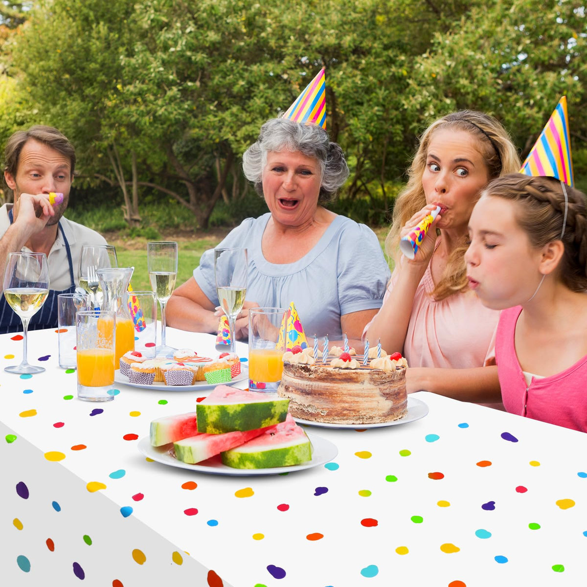 Mindsoft Colorful Party Table Decor highlights lively ambiance at gatherings.