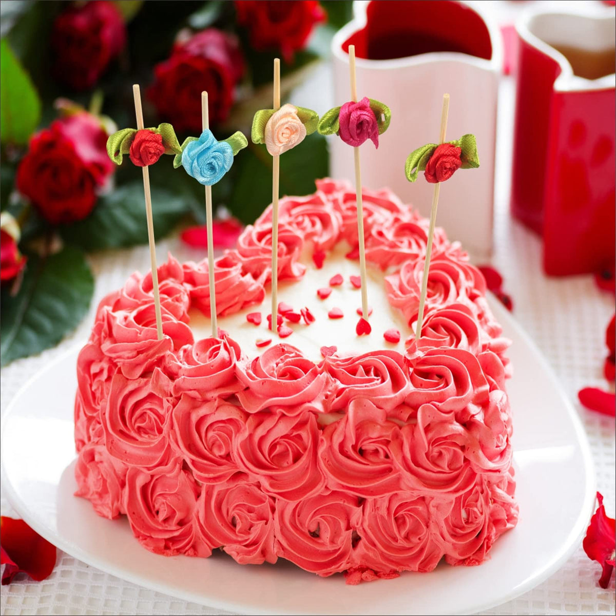 Minisland wedding rose skewers brighten table settings