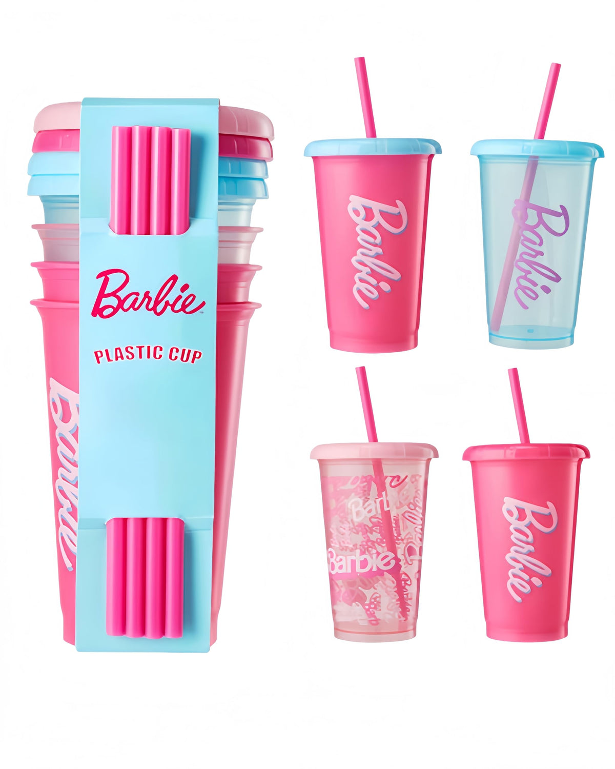 MINISO Barbie 16oz tumbler front design, ideal for iced coffee on the go