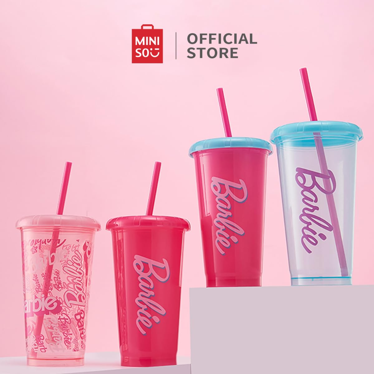 MINISO Barbie 16oz tumbler with lid and straw for spill-free sipping