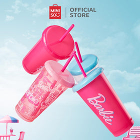MINISO Barbie reusable straw set complements the 16oz tumbler for eco-friendly use