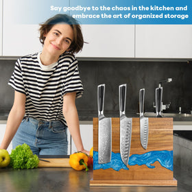 Minyuexia double-sided magnetic knife holder secures blades from both sides with steady grip.
