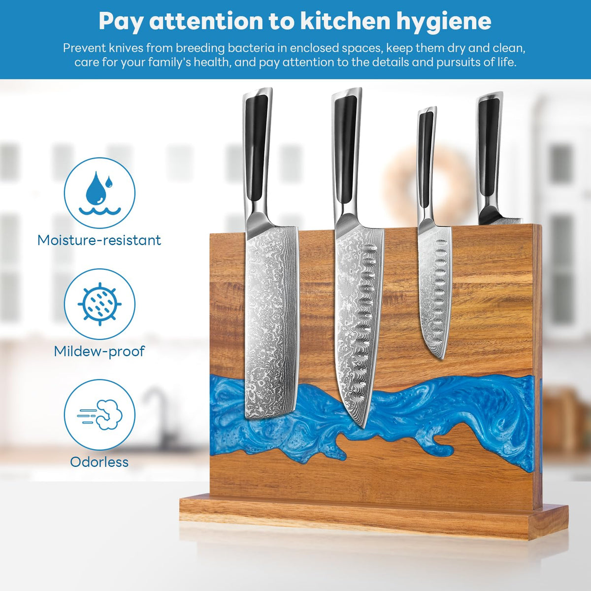 Minyuexia kitchen art knife stand doubles as a décor piece on the counter.