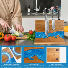 Minyuexia magnetic knife block with blue resin river adds artful storage and organization.