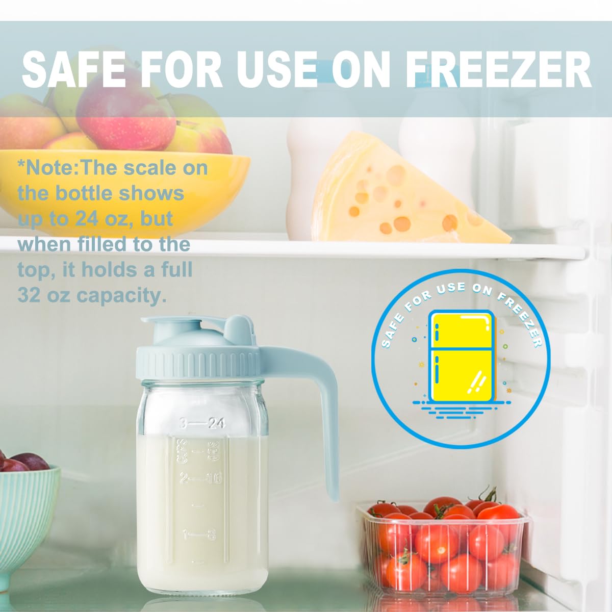 Miradexic glass pitcher with wide mouth for easy ice and ingredients.