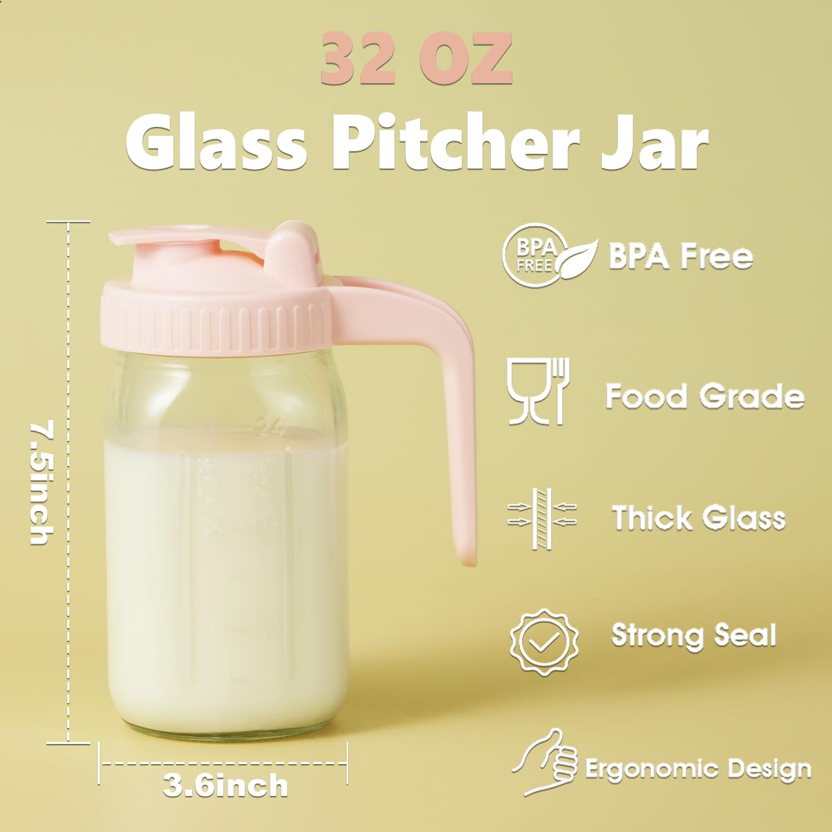 Miradexic pitcher with measurement markings and full 32 oz capacity.