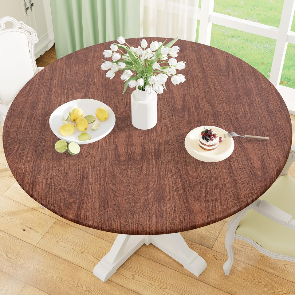 Misaya round fitted tablecloth with elastic edge for a snug, wind-resistant fit.