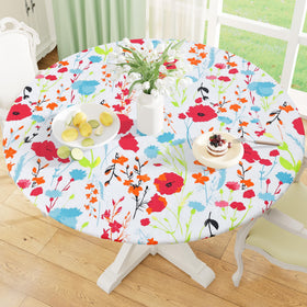 Misaya round fitted tablecloth with elastic edge for snug table fit during outdoor dining