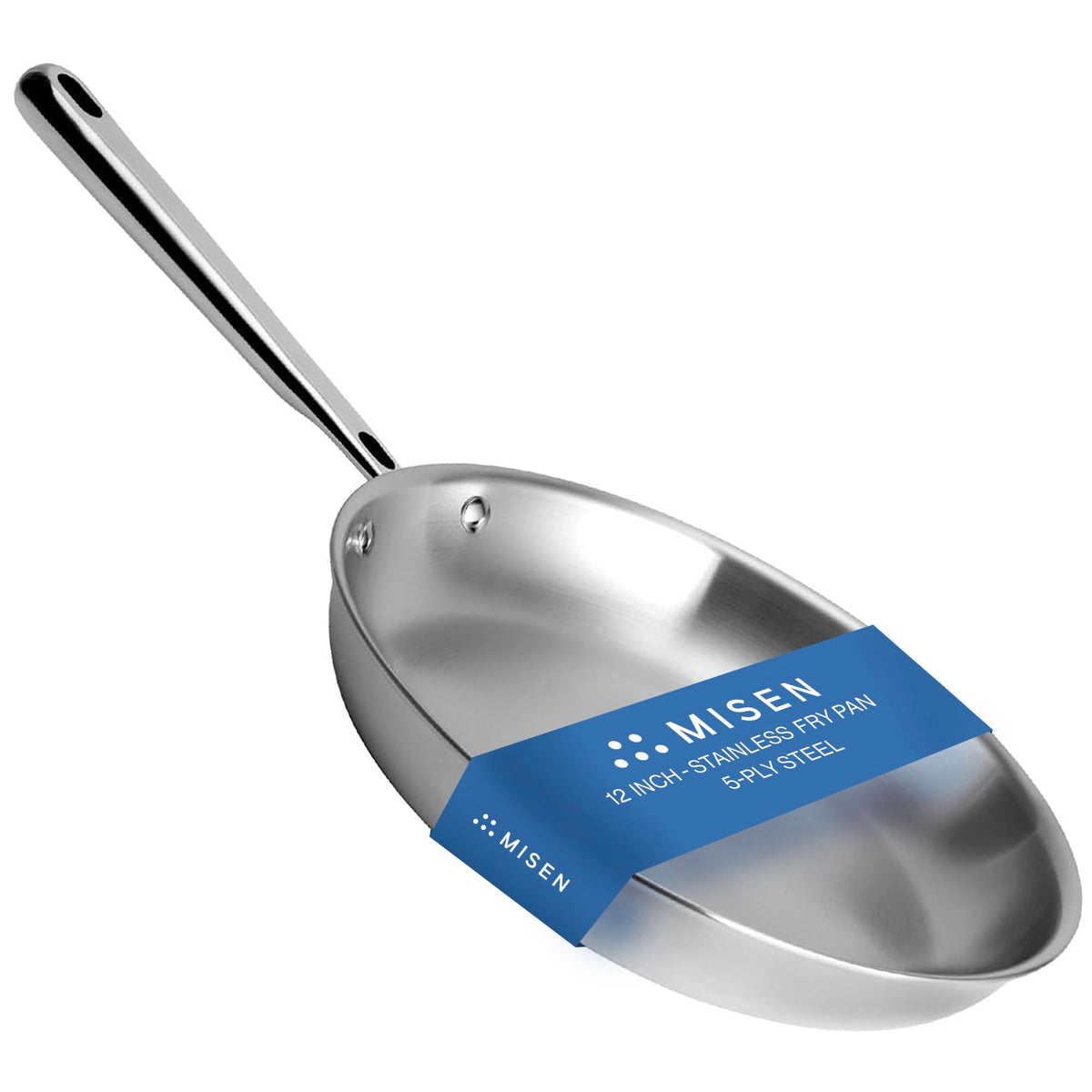 Misen 5-Ply 12-inch frying pan top view shows spacious cooking surface for large meals