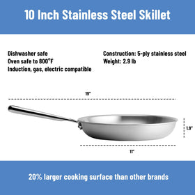 Misen 5-Ply 10-inch pan wide cooking surface provides space for multiple ingredients.