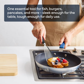 Misen Fish Spatula heat-resistance close-up for safe high heat cooking.