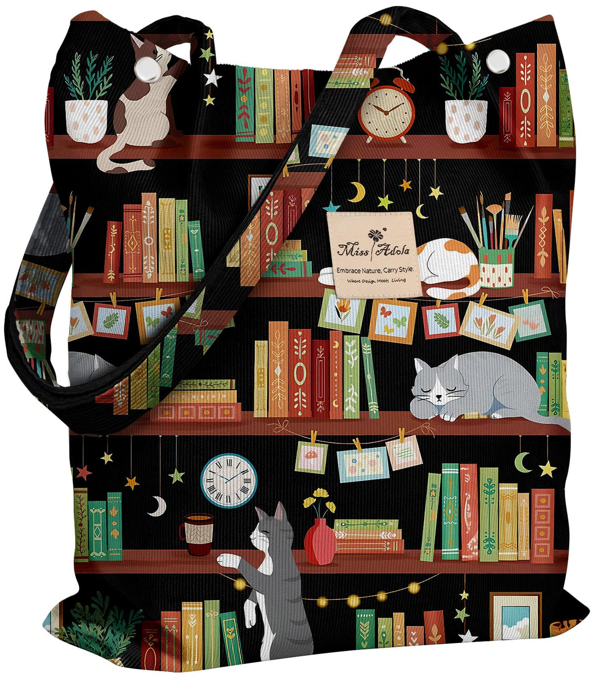 Miss Adola corduroy tote bag showing large capacity for daily essentials