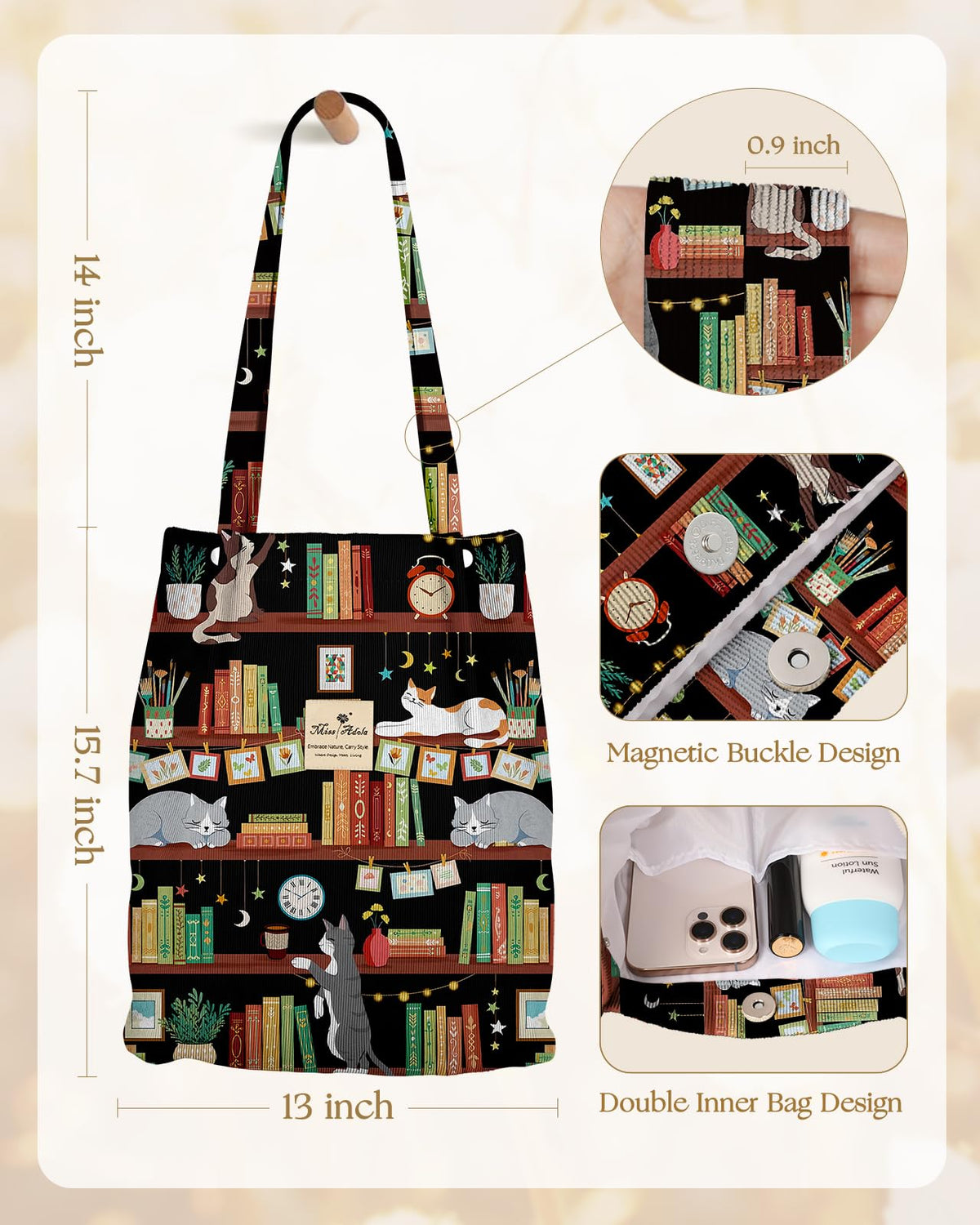 Miss Adola tote with vintage-inspired pattern for versatile use