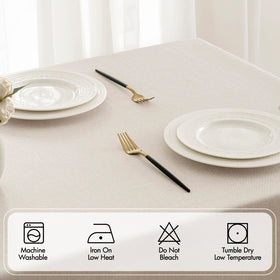 MIULEE beige tablecloth on a dining table creates an elegant setup.