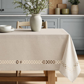 MIULEE beige rectangle tablecloth fabric close-up texture emphasizes durable faux linen.