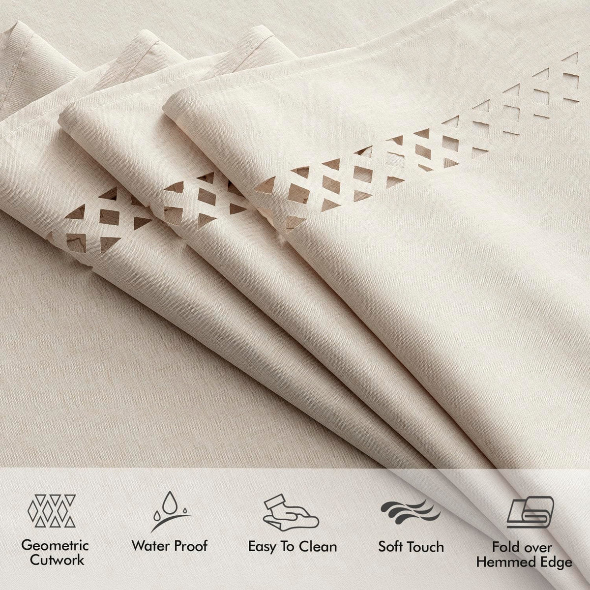 MIULEE beige fabric tablecloth demonstrates stain and wrinkle resistance for easy care.