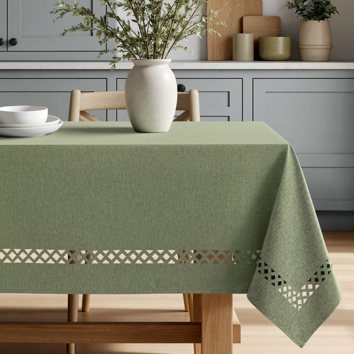 Close-up of MIULEE Sage Green faux linen texture showing thickness
