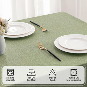 MIULEE Sage Green tablecloth on a dining setup emphasizing easy care