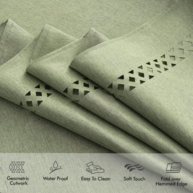 MIULEE sage green tablecloth features a hollow border for a farmhouse look.