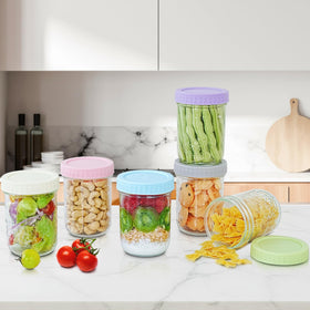 Miuyhji clear glass durable jars resist staining and odor retention.