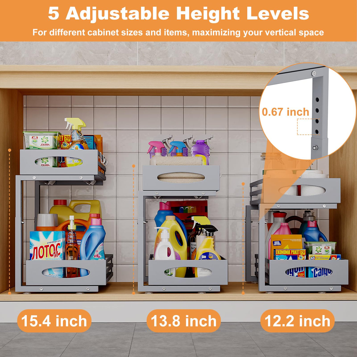 Mixeshop under-sink organizer 2-tier assembly easy demonstrates quick setup.