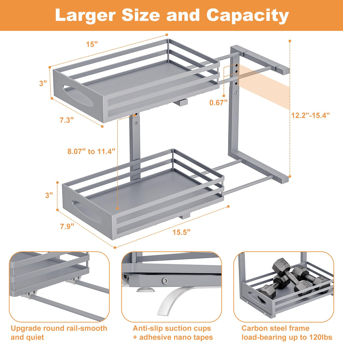 Mixeshop under-sink organizer 2-tier drawer extended demonstrates smooth pull-out access.